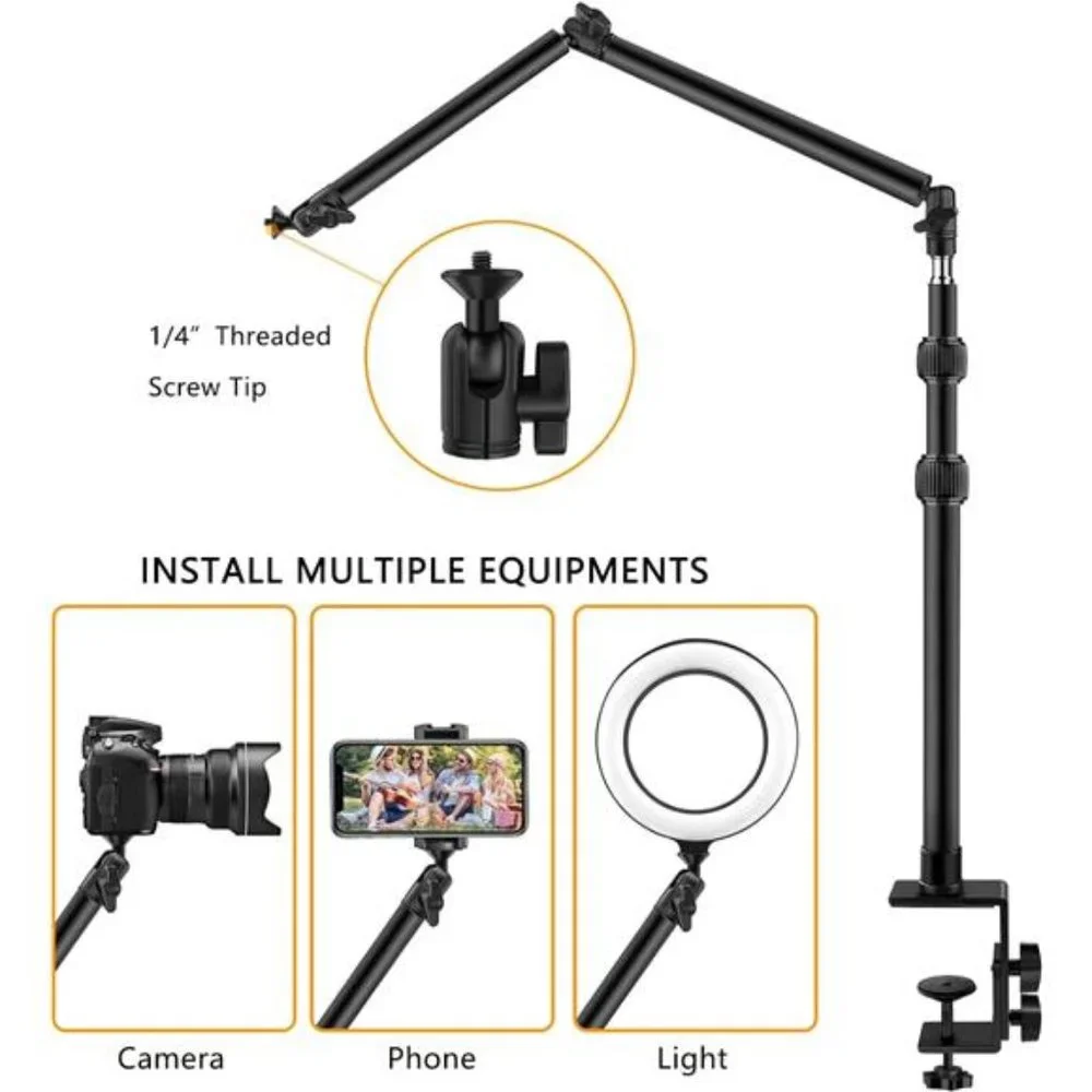 Camera Desk Mount Stand with 24.41'' Detachable Magic Arm, Mount Light Stand